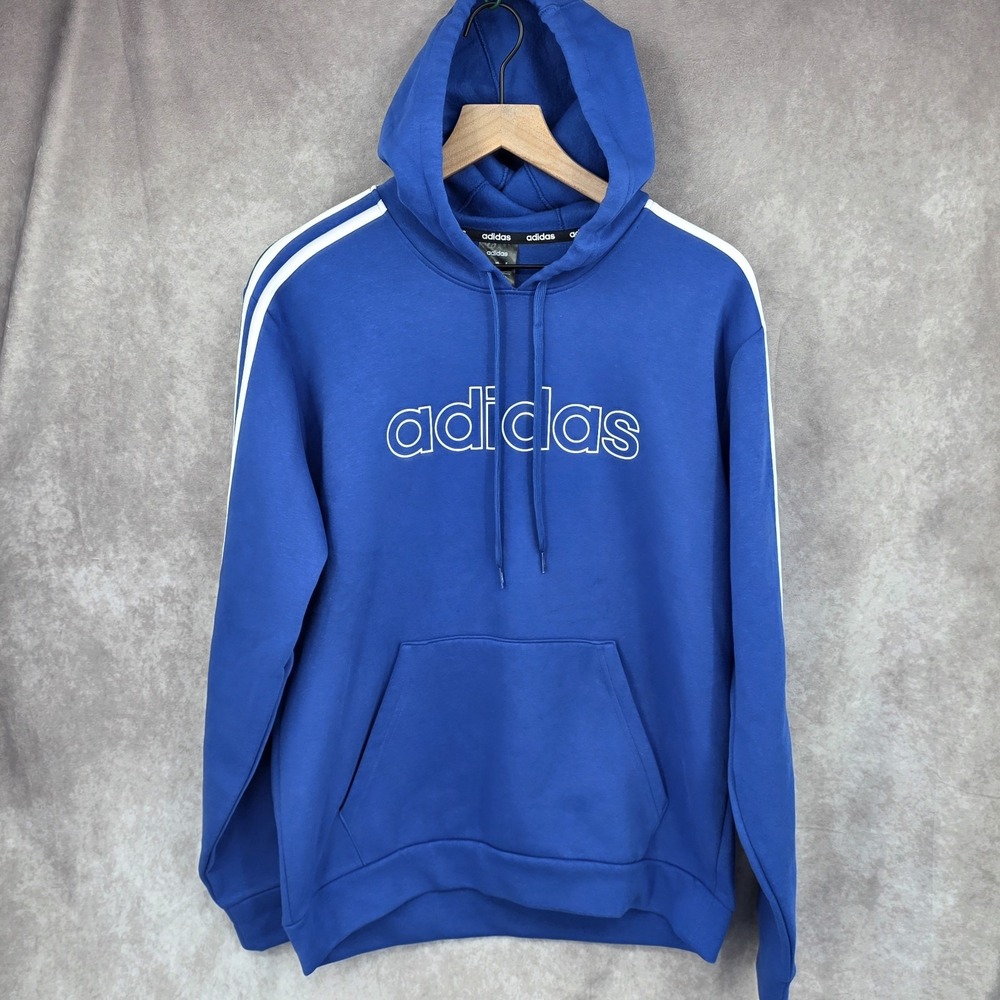Adidas Pullover Hoodie Sweatshirt Mens Medium Royal Blue Stripes Fleece